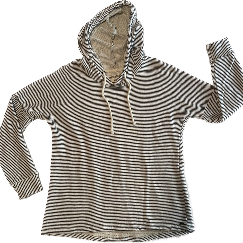 O'Neill Women’s Blue White Striped Crop Hoodie Sz S Loose Fit Surfer Vibe